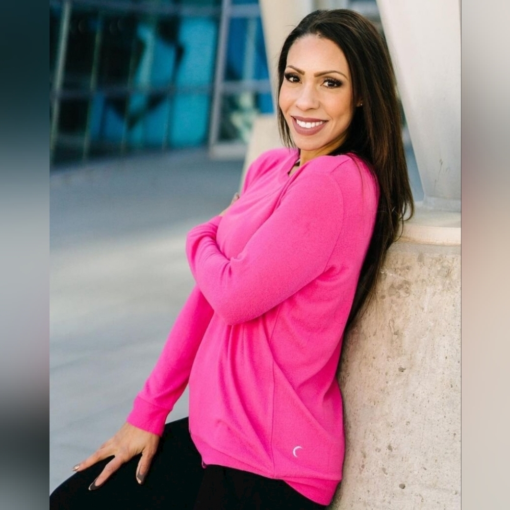 💖💋 ZYIA Active FUSCHIA PINK Boyfriend Pullover Sweater (Medium) 6 8 10